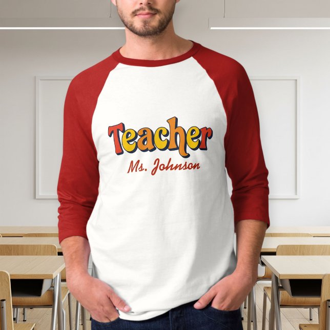 Personalized Long Sleeve Bicolored Teacher T-Shirt (Créateur téléchargé)