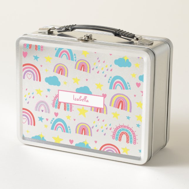 Personalized Lunch Box with Rainbow Name Design (Devant)