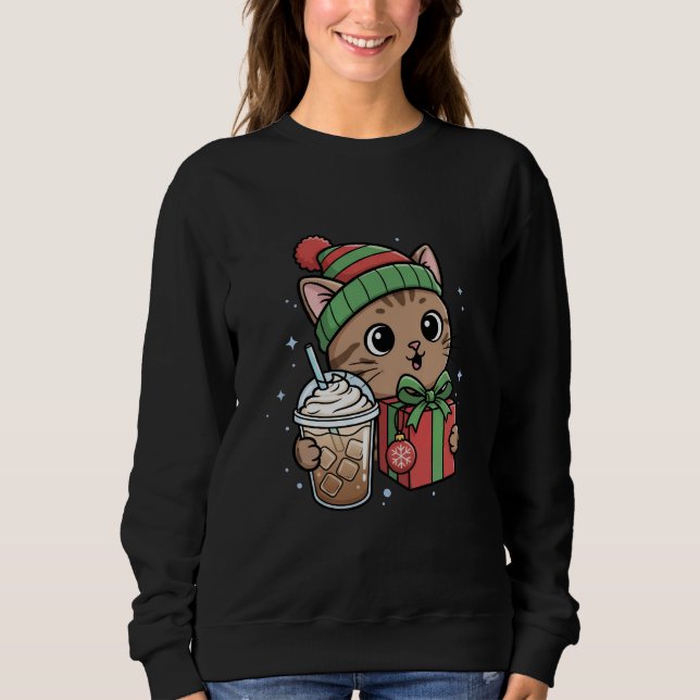 Personalized Meowy Christmas Cat Iced Coffee Sweat (Devant)