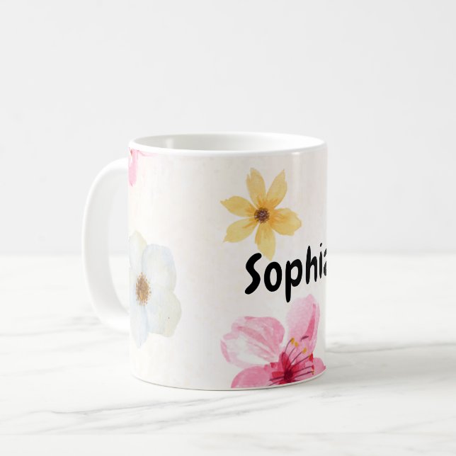Personalized Mug with Soft Watercolor Floral Name (Devant gauche)
