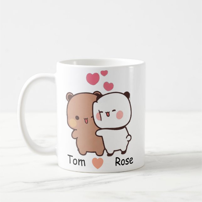 Personalized Name Cute Bear Couple Mug (Gauche)