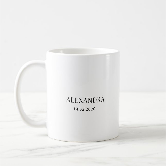 Personalized Name & Date Mug – Minimal Valentine G (Gauche)
