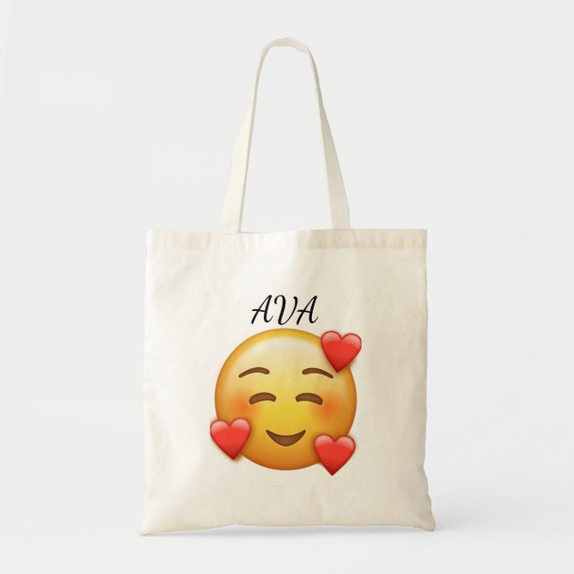 Personalized Name Tote Bag with Hearts Emoji (Devant)