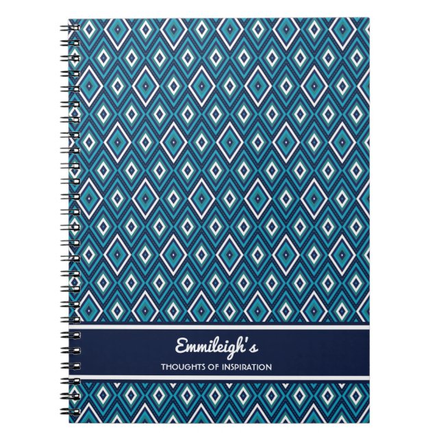 Personalized Navy Blue and White Diamond Journal (Devant)