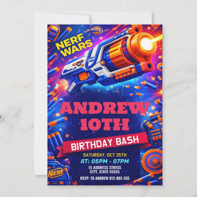 Personalized Nerf Birthday for kids Invitation (Devant)