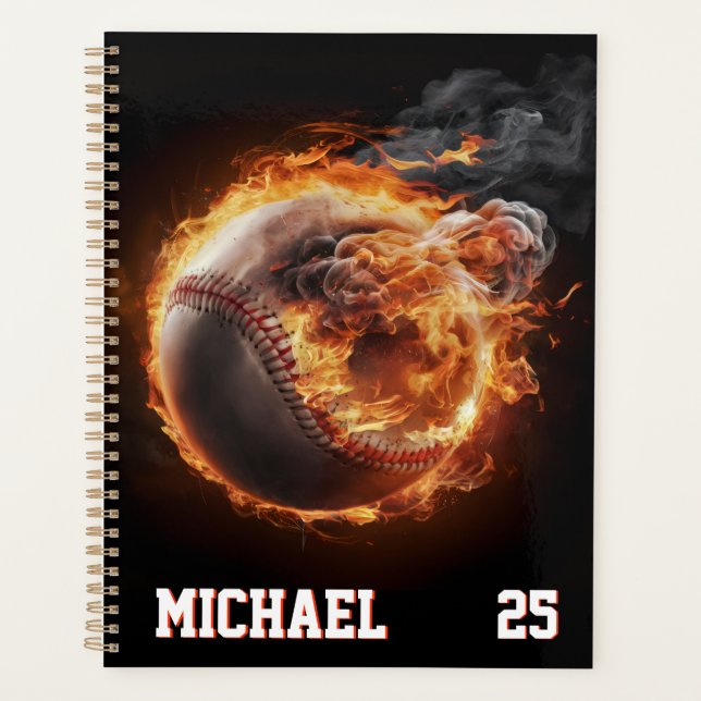 Personalized Number and Name Baseball Ball on Fire (Devant)