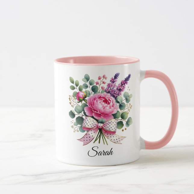 Personalized Peony Floral Name Mug Gift (Droite)