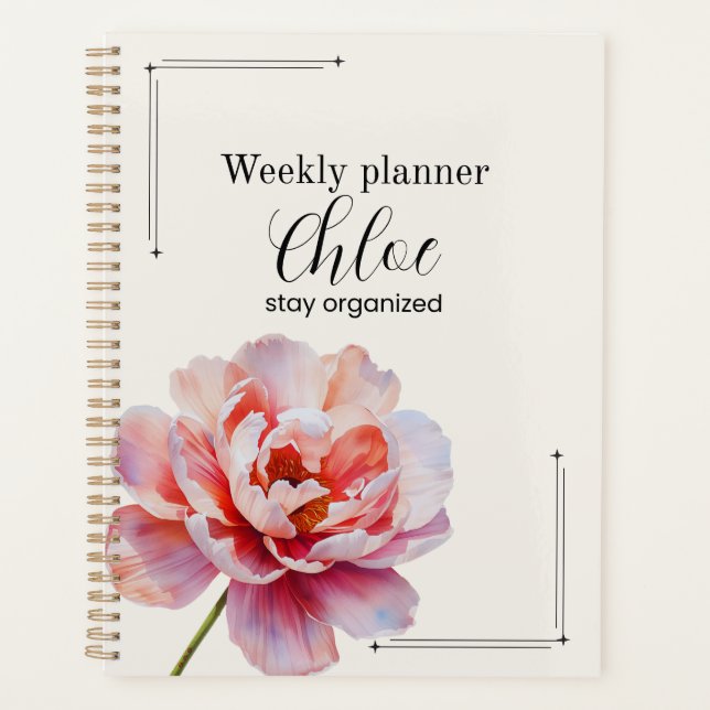 Personalized Peony Planner Aesthetic Weekly Floral (Devant)
