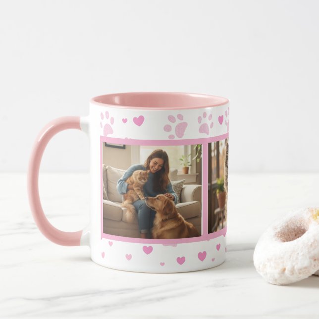 Personalized Pet Photo Mug Custom 3-Picture (Avec donut)