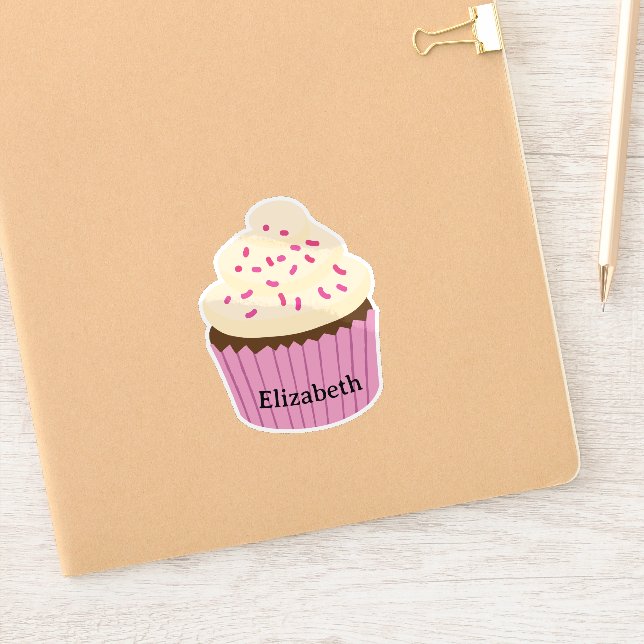 Personalized pink cupcake Sticker / Label (Carnet)