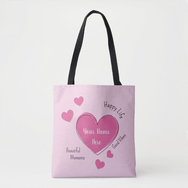 Personalized Pink Hearts Tote Bag (Devant)