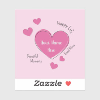 Personalized Pink Hearts Vinyl Sticker