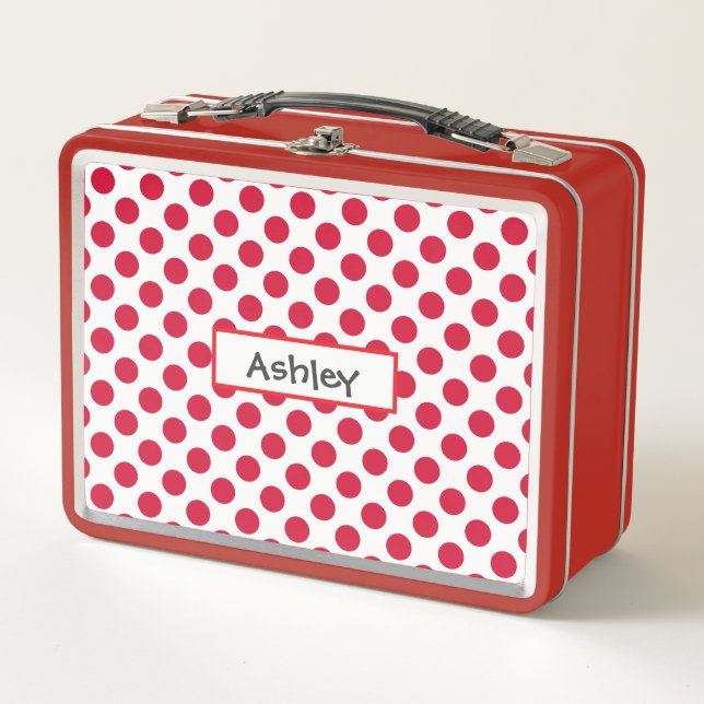 Personalized Polka Dot Metal Lunchbox (Devant)