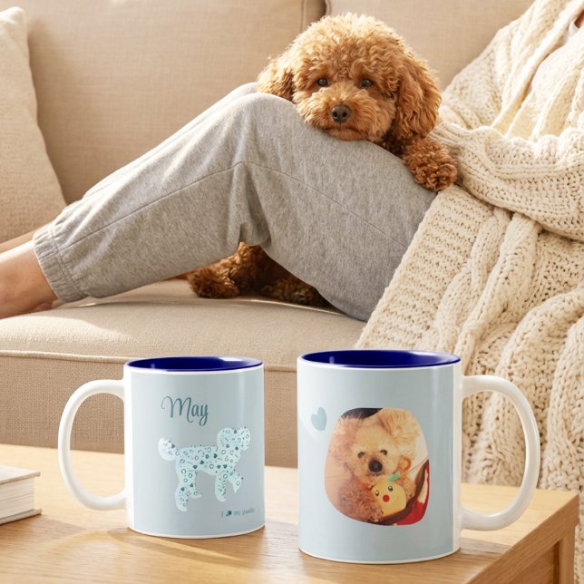 Personalized Poodle Photo Mug Double-Sided Blue (Créateur téléchargé)