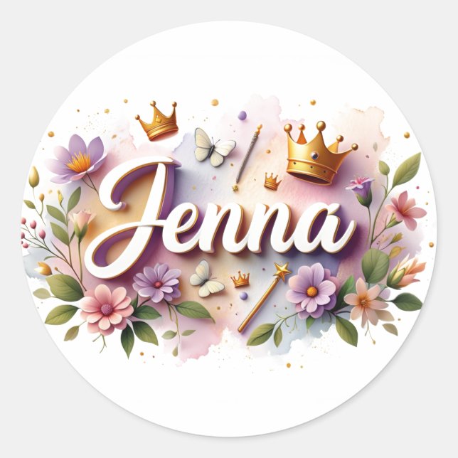 Personalized  Princess Floral Name Stickers  (Devant)