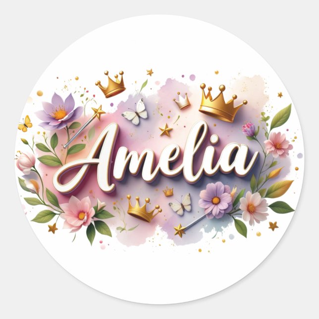 Personalized  Princess Floral Name Stickers  (Devant)