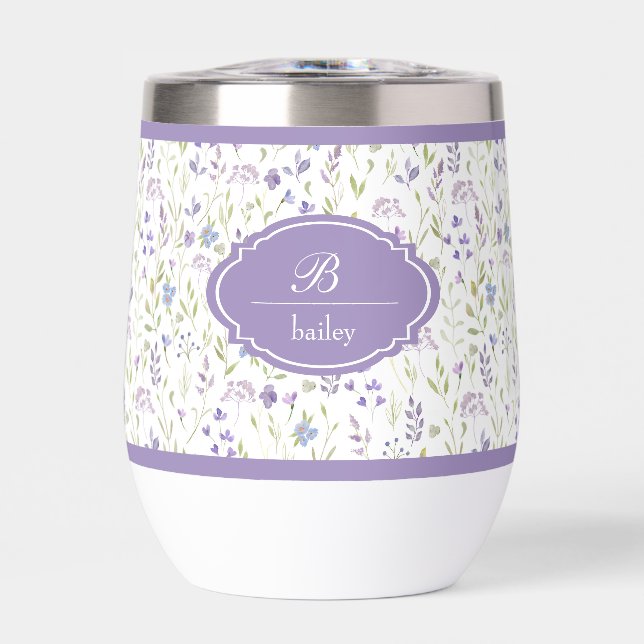 Personalized Purple Floral Monogram Tumbler (Avant)