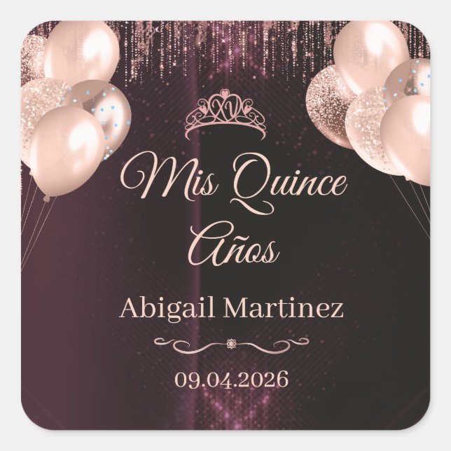 Personalized Quinceañera Square Stickers | labels (Devant)