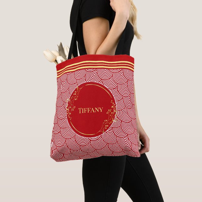 Personalized Red And Gold Tote Bag (De près)
