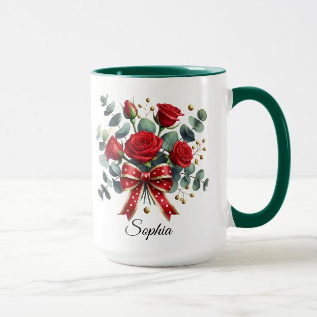 Personalized Red Rose Name Mug Elegant Gift (Droite)