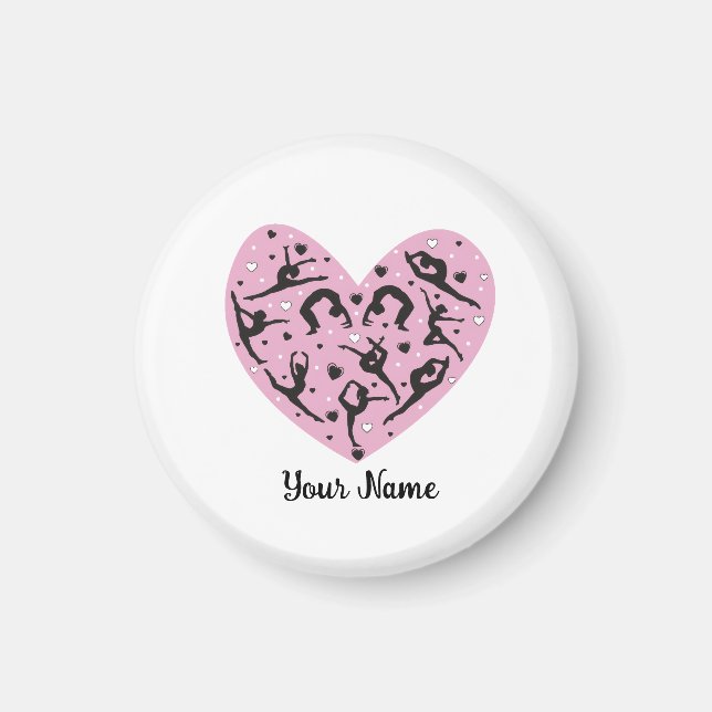 Personalized Rhythmic Gymnastics Magnet Pink Heart (Devant)