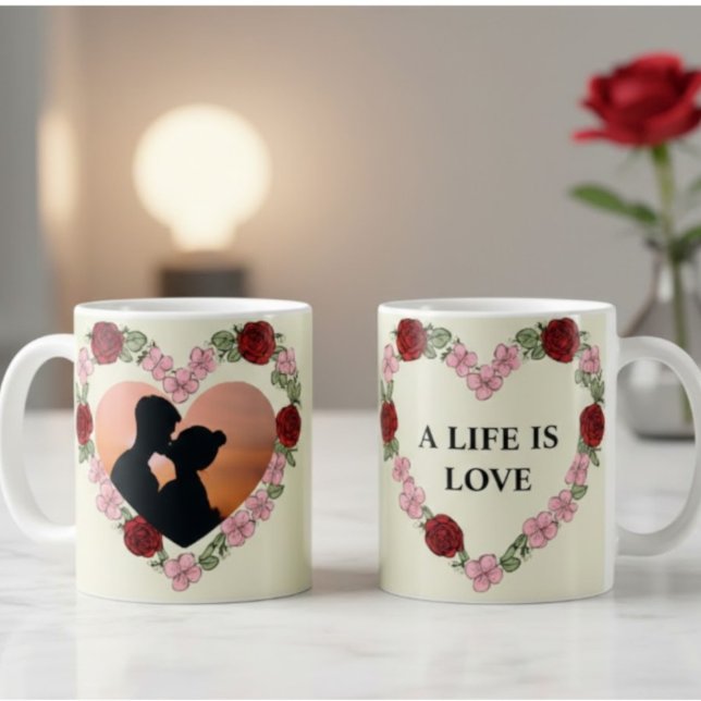Personalized Rose Heart Photo Mug (Créateur téléchargé)