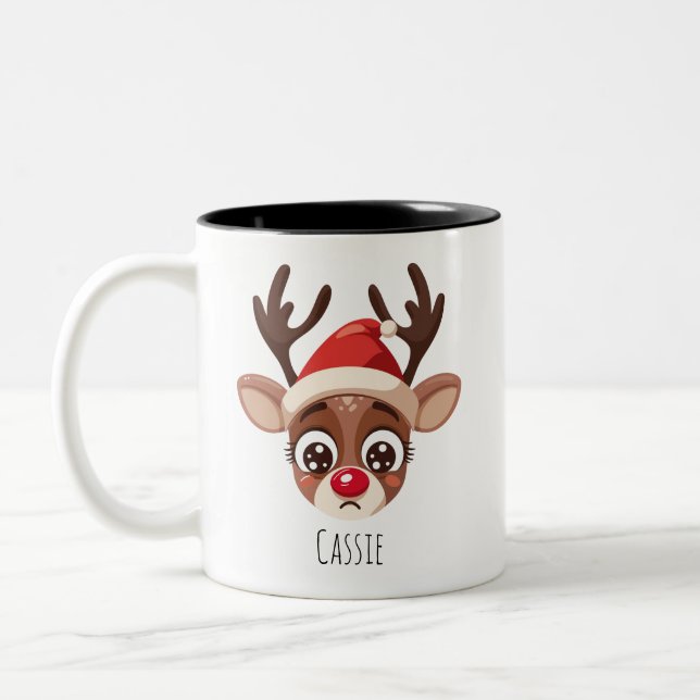 Personalized Sad Reindeer Mug – Custom Name Gift (Gauche)