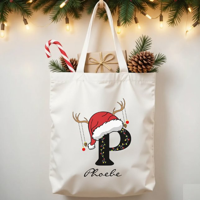 Personalized Santa Claus Monogram Tote Bag for Him (festive monogram tote, Santa holiday bag, personalized family gift, Christmas bulk gifts,)