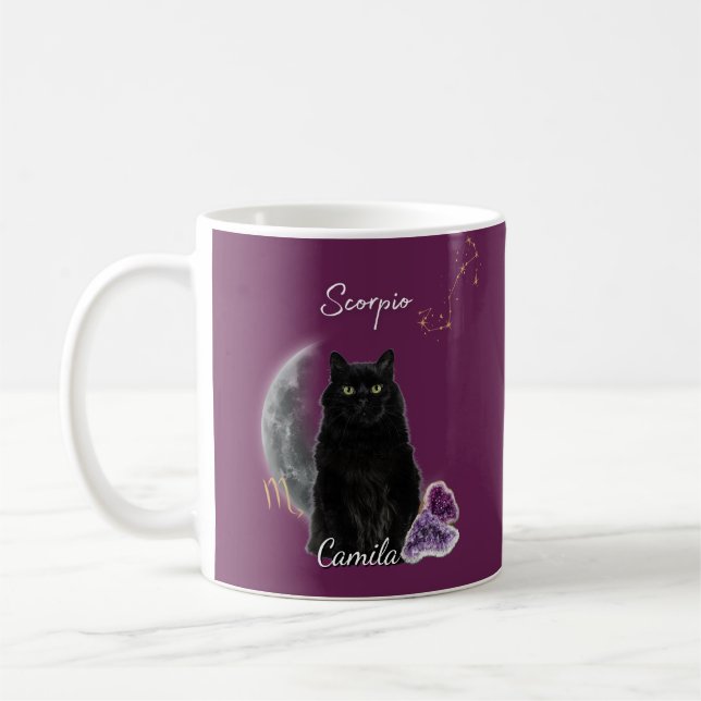 Personalized Scorpio Cat Mug with Name (Gauche)