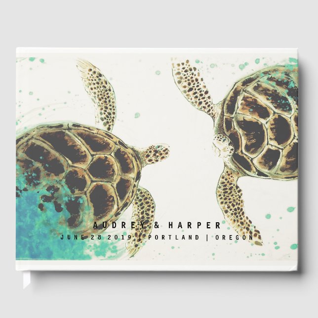 © Personalized Sea Turtle Love Mariage livre d'or (Recto)