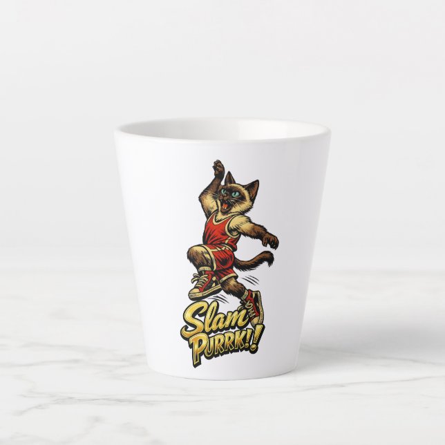 Personalized Siamese Basketball Cat Latte Mug (Devant)