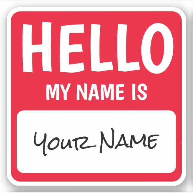 Personalized Square Hello My Name Is Sticker (Devant)