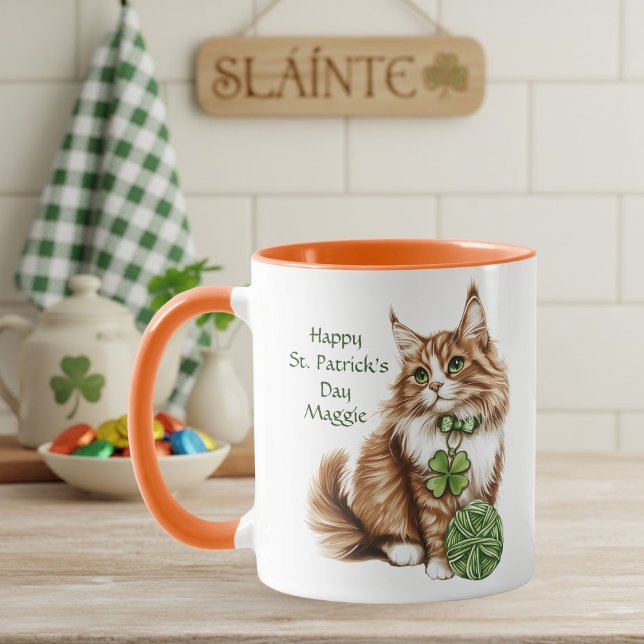 Personalized St. Patrick’s Day Long-Haired Cat Mug (Créateur téléchargé)