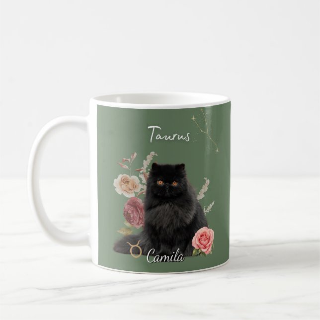 Personalized Taurus Cat Mug with Name (Gauche)