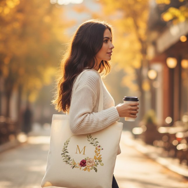Personalized Tote Bag  Monogram Autumn Floral  (Créateur téléchargé)