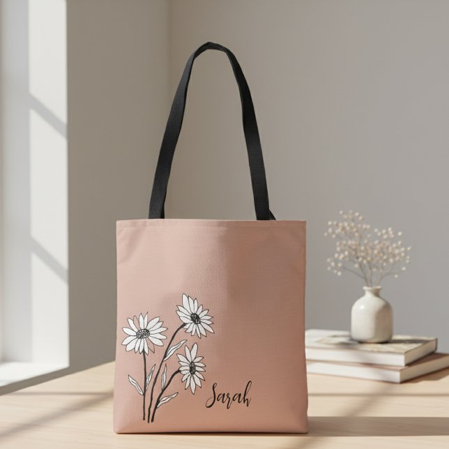 Personalized Tote Bag with White and Black Daisies (Créateur téléchargé)