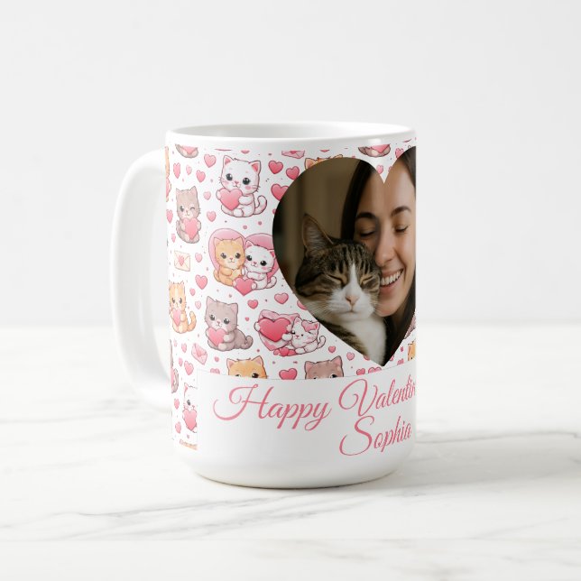 Personalized Valentine’s Day Cat Mug with Photo  (Devant gauche)