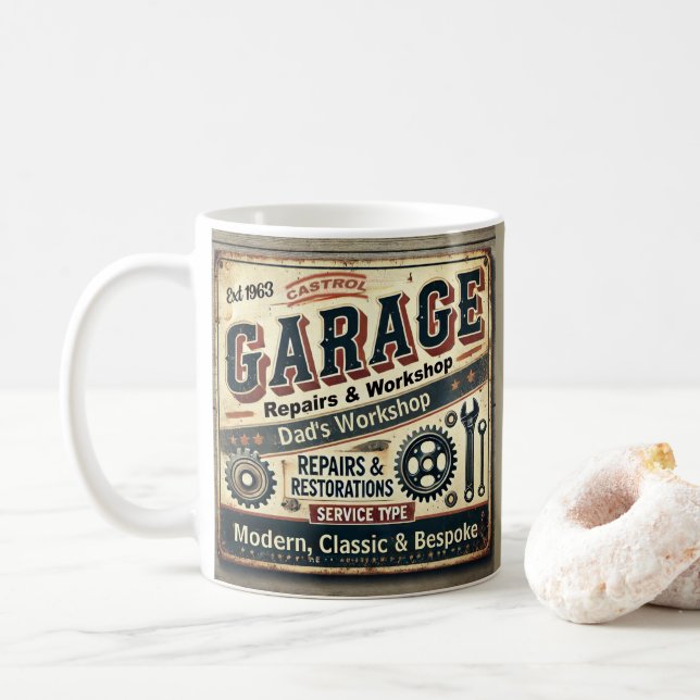 Personalized Vintage Garage Mug (Avec donut)