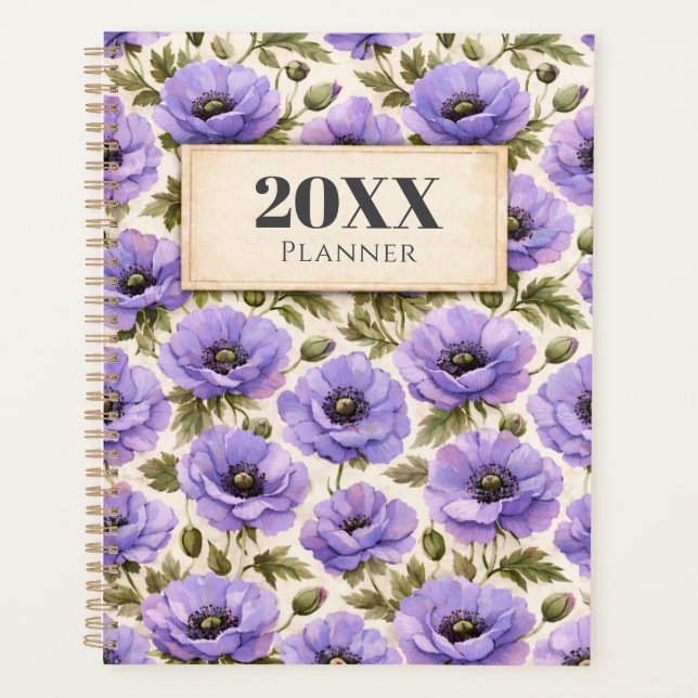 Personalized Watercolor Blue Poppies Planner (Devant)