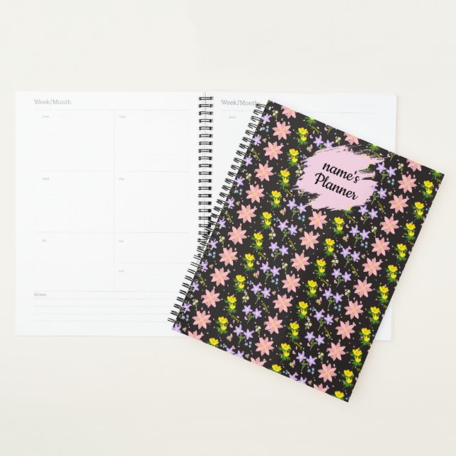 Personalized Wildflower Pattern Spiral Notebook Pl (Devant avec enveloppe)