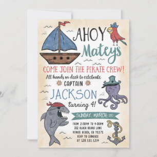 Personnages Pirates mignons Invitation Anniversair