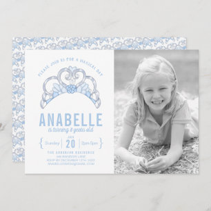 Personnalisable Blue Tiara Photo Invitation Annive