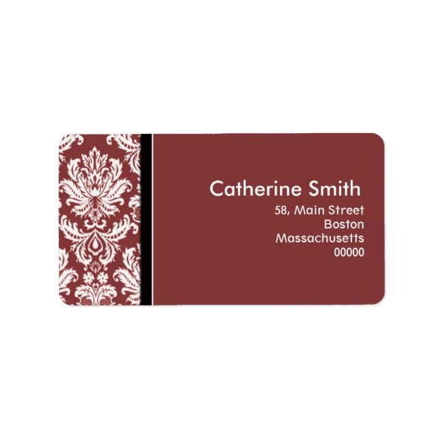 Personnalisable Burgundy Damask Étiquettes de adre (Devant)