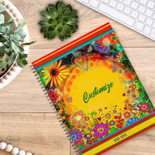 Personnalisable Coeurs Floraux Nom Joli Jaune