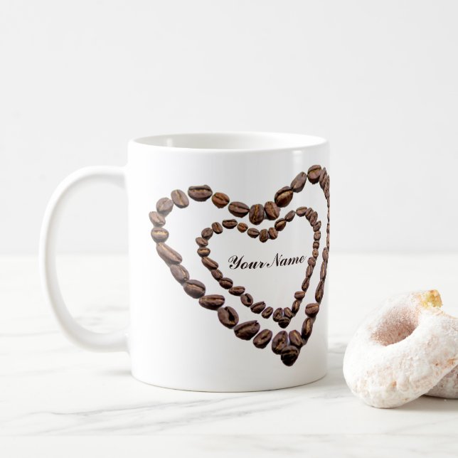 Personnalisable Coffeeholic tasse café beans amour (Avec donut)