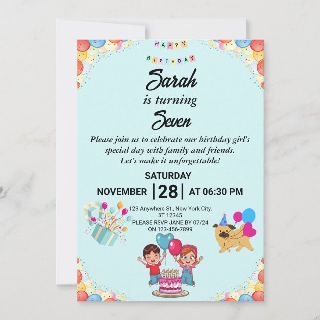Personnalisable Colorful Anniversaire Invitation (Devant)