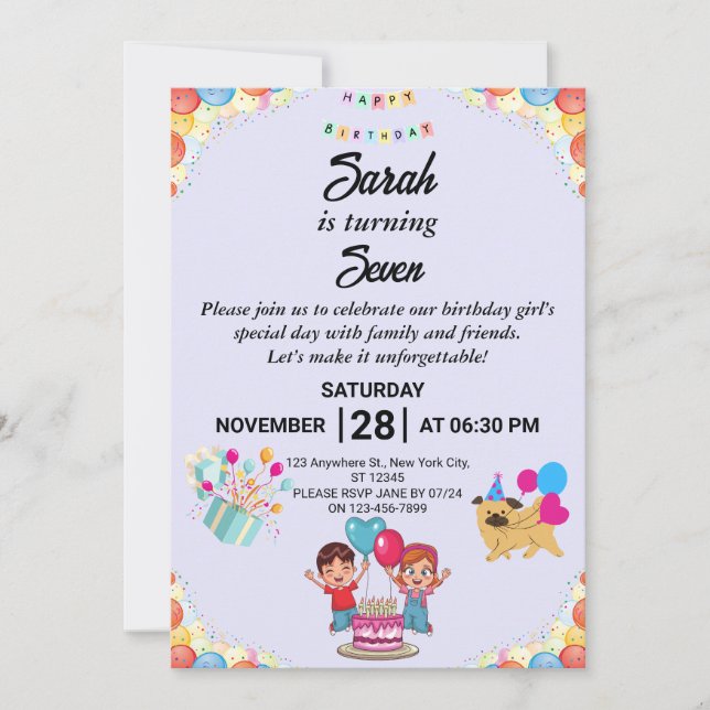 Personnalisable Colorful Anniversaire Invitation (Devant)
