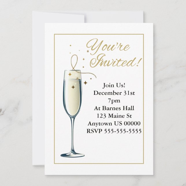 Personnalisable Elegant Champagne Glass Invitation (Devant)