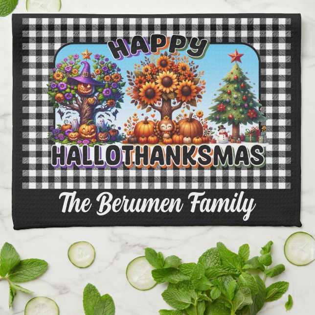 Personnalisable Hallothanksmas serviette de cuisin (Plié)