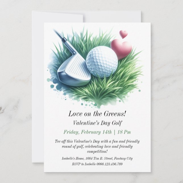 Personnalisable invitation Valentine's Day Golf (Devant)